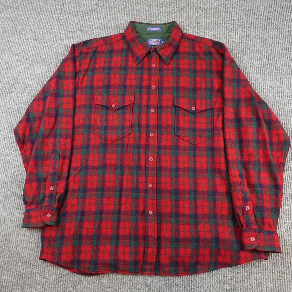 Pendleton Outdoorsman Shirt Mens 2XLT Red Plaid Flannel Long Sleeve Button Up